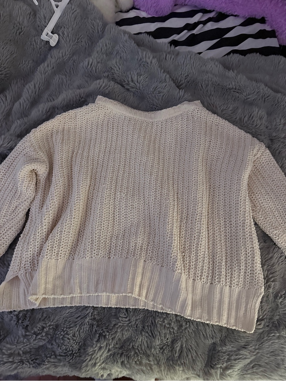 American Eagle Outfitters Cream Open-Knit Scoop Neck Sweater